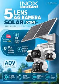 INOX X34 3 motorlu 5 Kameralı (18x Hibrit Zoom) 4G solar  AOV 7/24 Kayıt  3MP X 6 KAMERA  3 HAREKETLI LENS  SOLAR KAMERA - 2